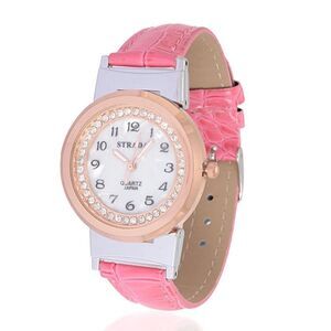 STRADA Watch Austrian Crystal Faux Band Pink